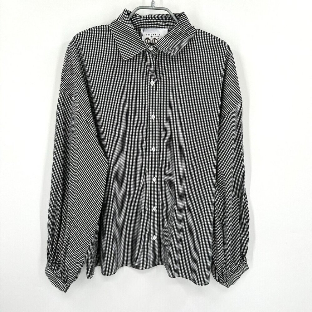 Rochelle Behrens The Shirt Black/White Gingham-Check Button Down Shirt sz L NWT